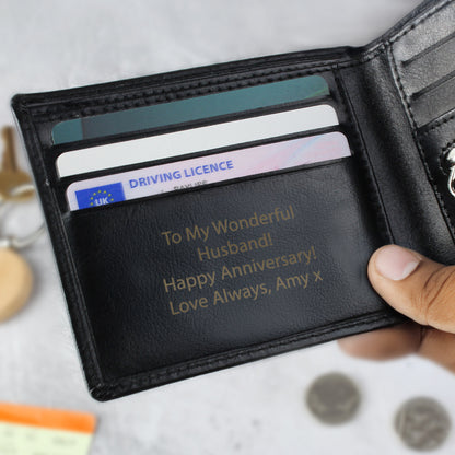 Personalised Free Text Black Leather Wallet - MK&JD Gifts