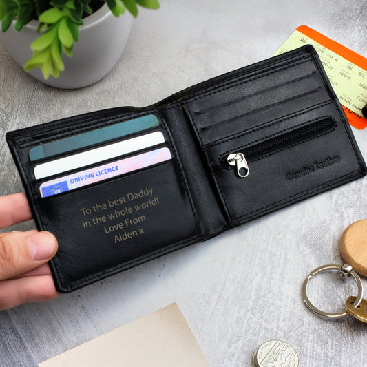 Personalised Free Text Black Leather Wallet - MK&JD Gifts
