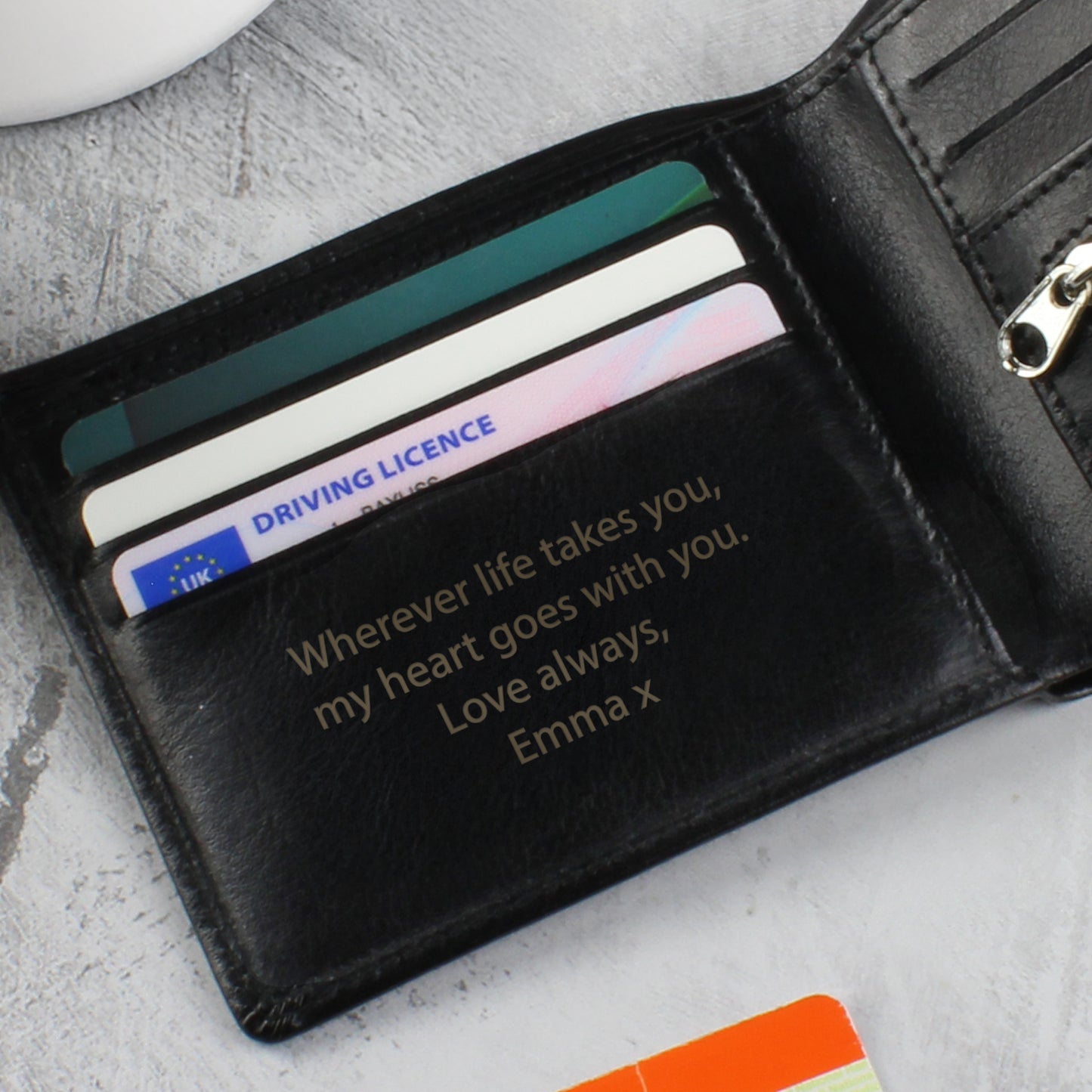 Personalised Free Text Black Leather Wallet - MK&JD Gifts