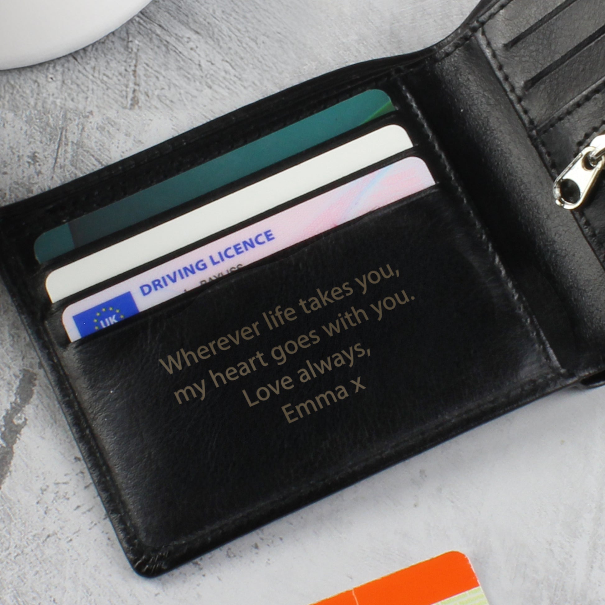 Personalised Free Text Black Leather Wallet - MK&JD Gifts