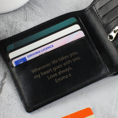 Personalised Free Text Black Leather Wallet - MK&JD Gifts