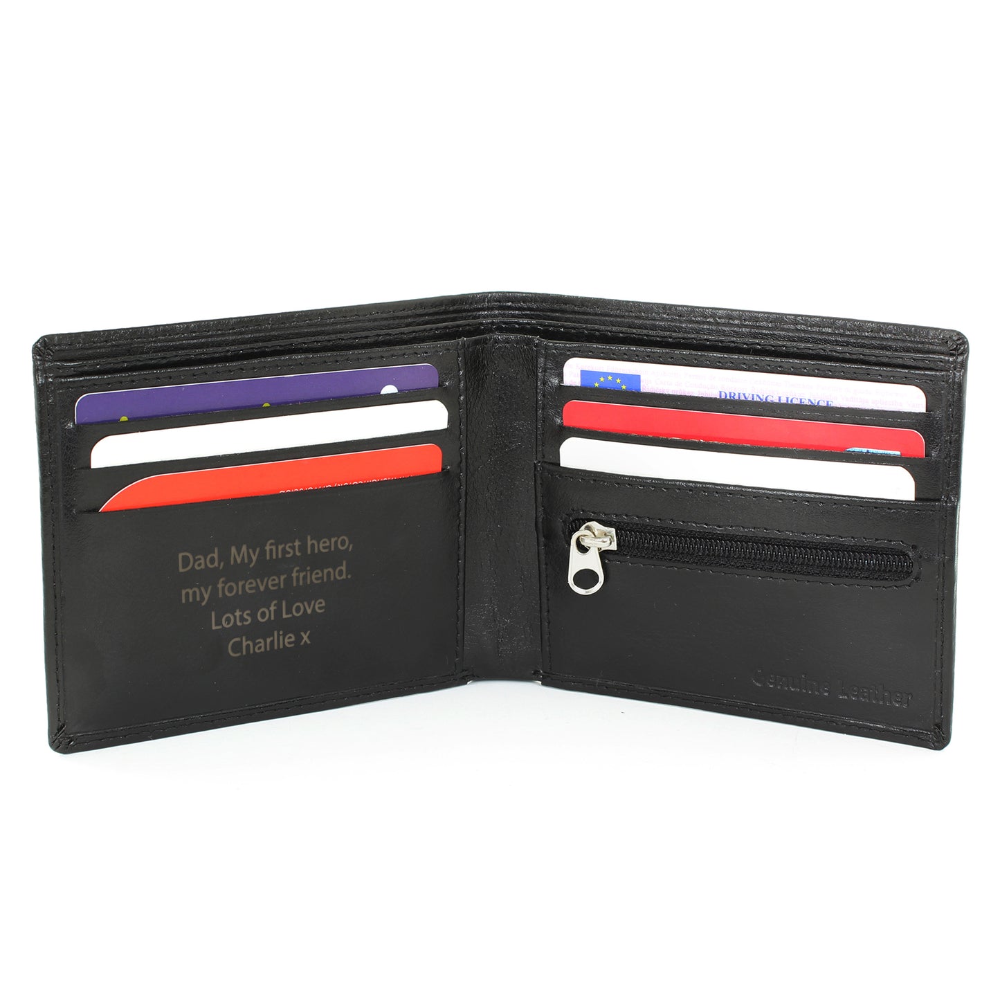 Personalised Free Text Black Leather Wallet - MK&JD Gifts