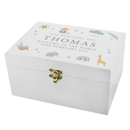 Personalised Safari Animals White Wooden Keepsake Box - MK&JD Gifts