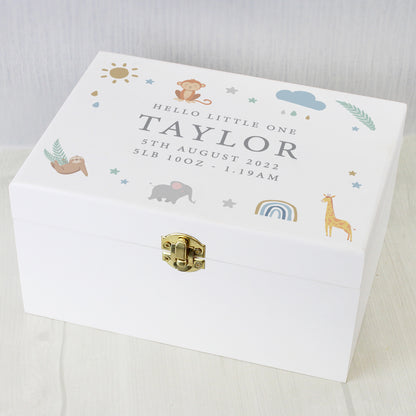 Personalised Safari Animals White Wooden Keepsake Box - MK&JD Gifts