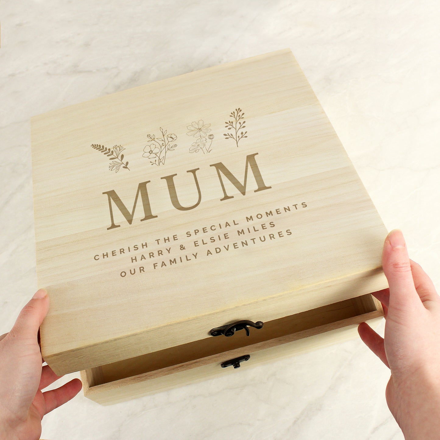 Personalised Engraved Floral Wooden Keepsake Box - MK&JD Gifts