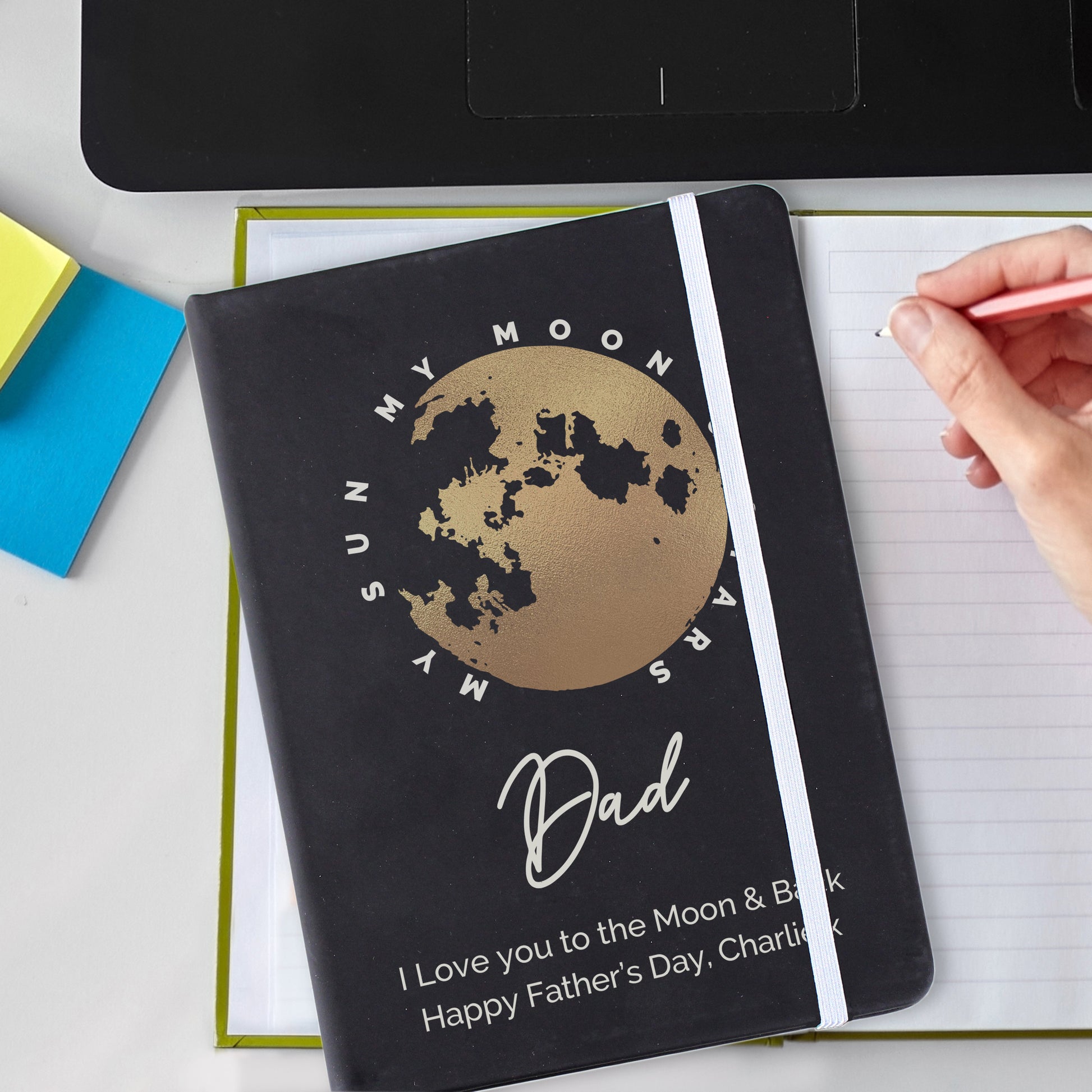 Personalised Moon & Stars Black Hardback Notebook - MK&JD Gifts