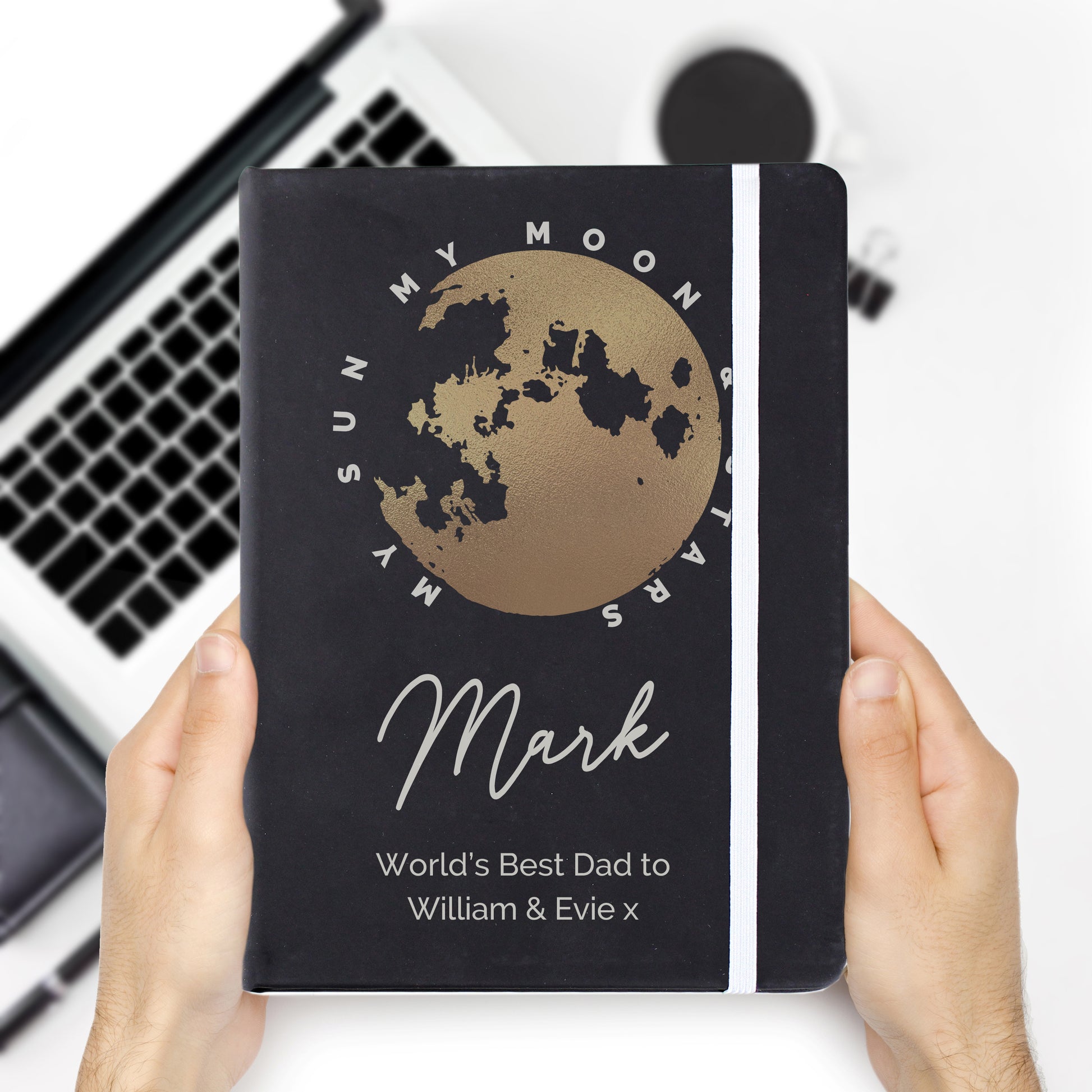 Personalised Moon & Stars Black Hardback Notebook - MK&JD Gifts