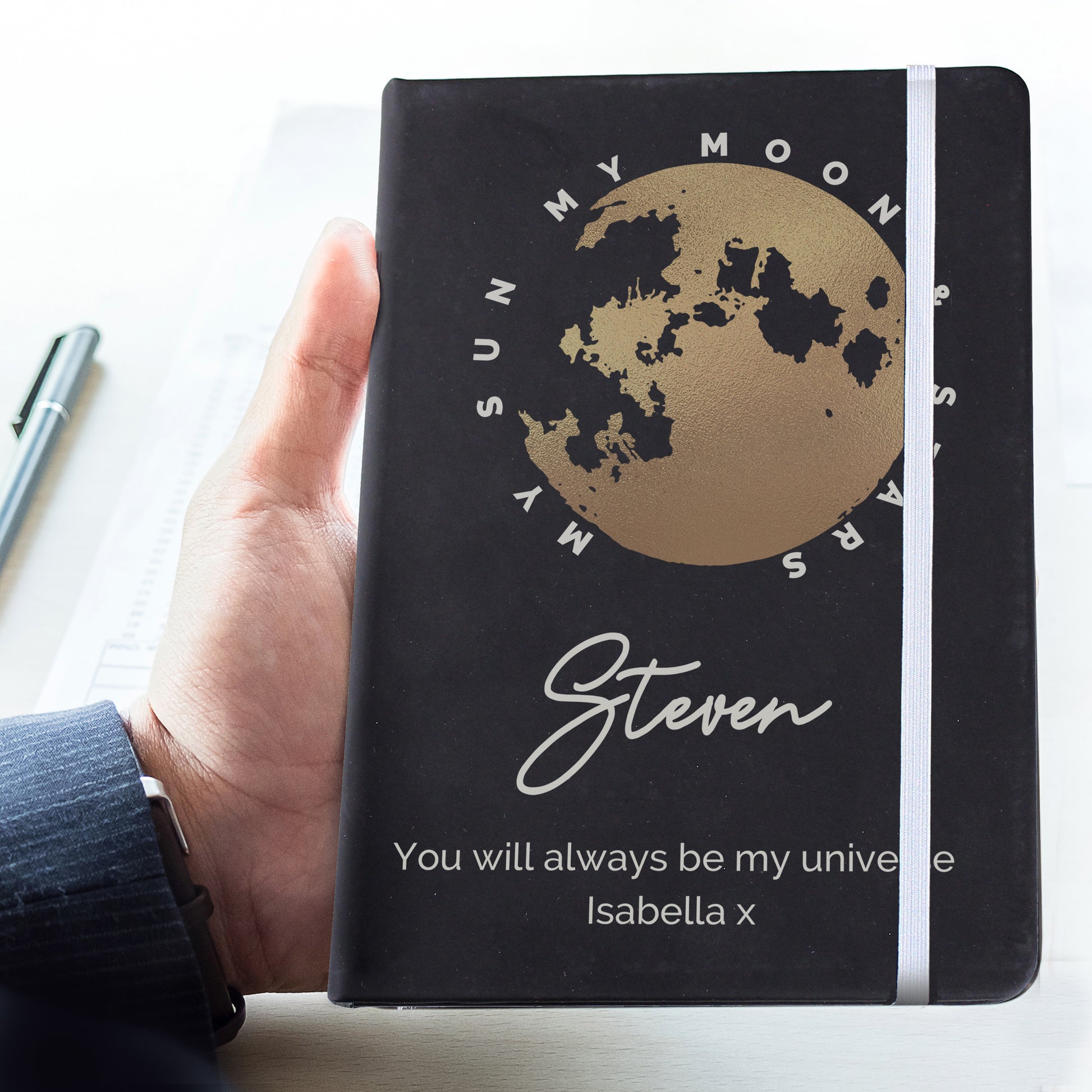 Personalised Moon & Stars Black Hardback Notebook - MK&JD Gifts