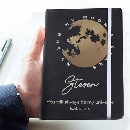 Personalised Moon & Stars Black Hardback Notebook - MK&JD Gifts