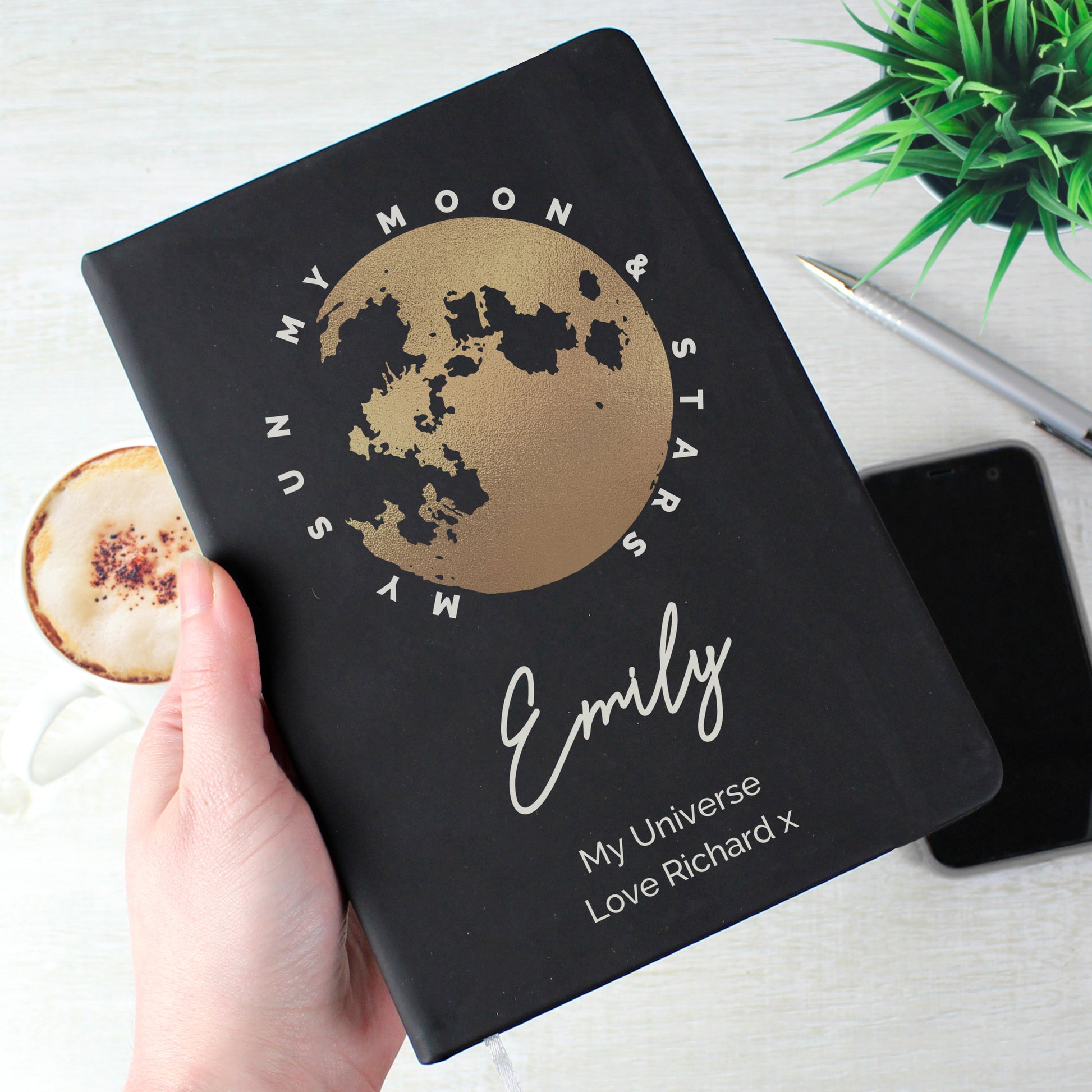 Personalised Moon & Stars Black Hardback Notebook - MK&JD Gifts