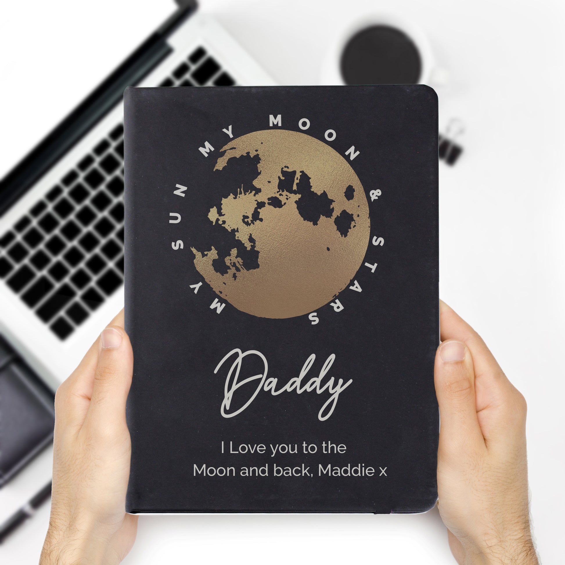 Personalised Moon & Stars Black Hardback Notebook - MK&JD Gifts