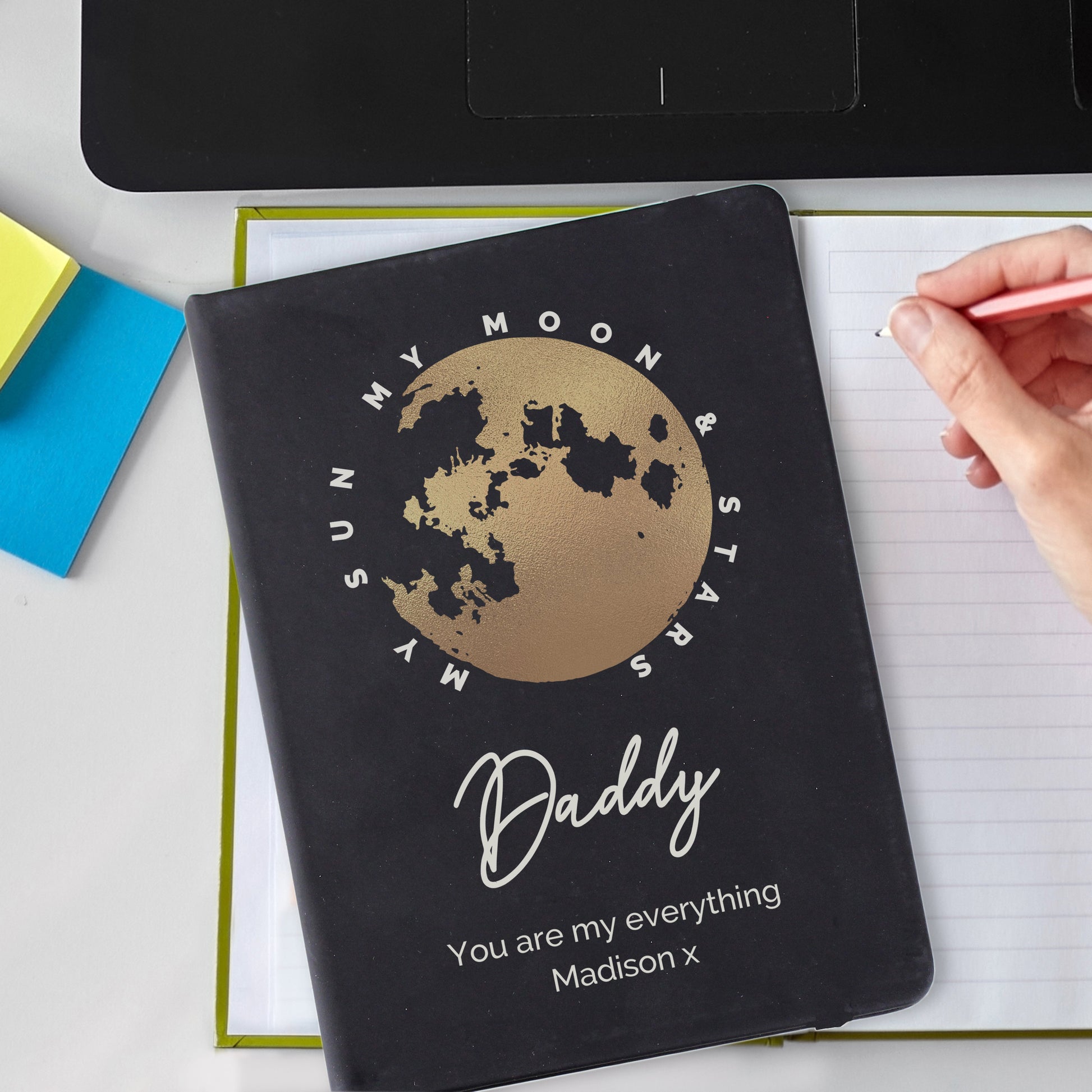 Personalised Moon & Stars Black Hardback Notebook - MK&JD Gifts