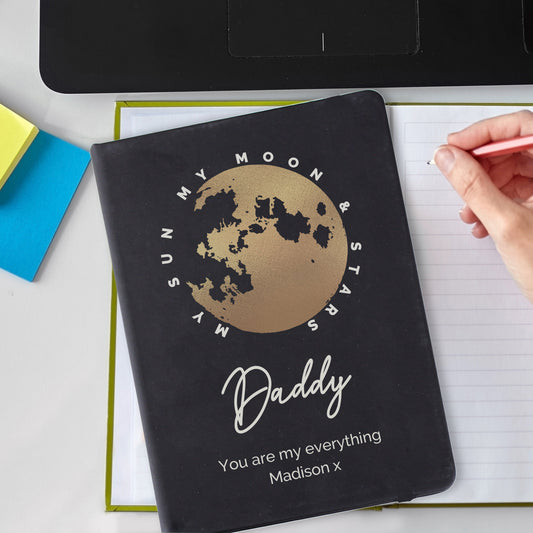 Personalised Moon & Stars Black Hardback Notebook - MK&JD Gifts