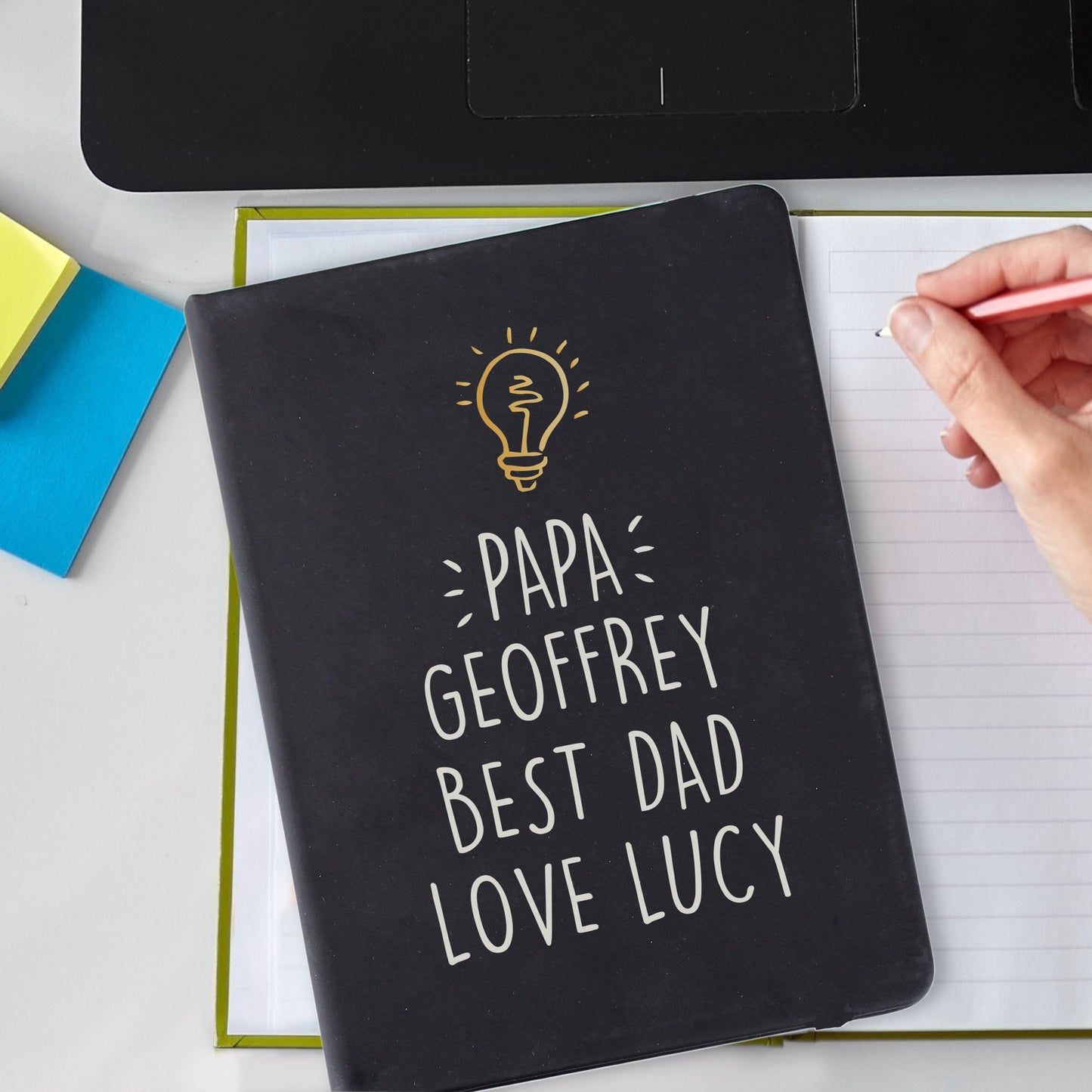 Personalised Light Bulb Black Hardback Notebook - MK&JD Gifts