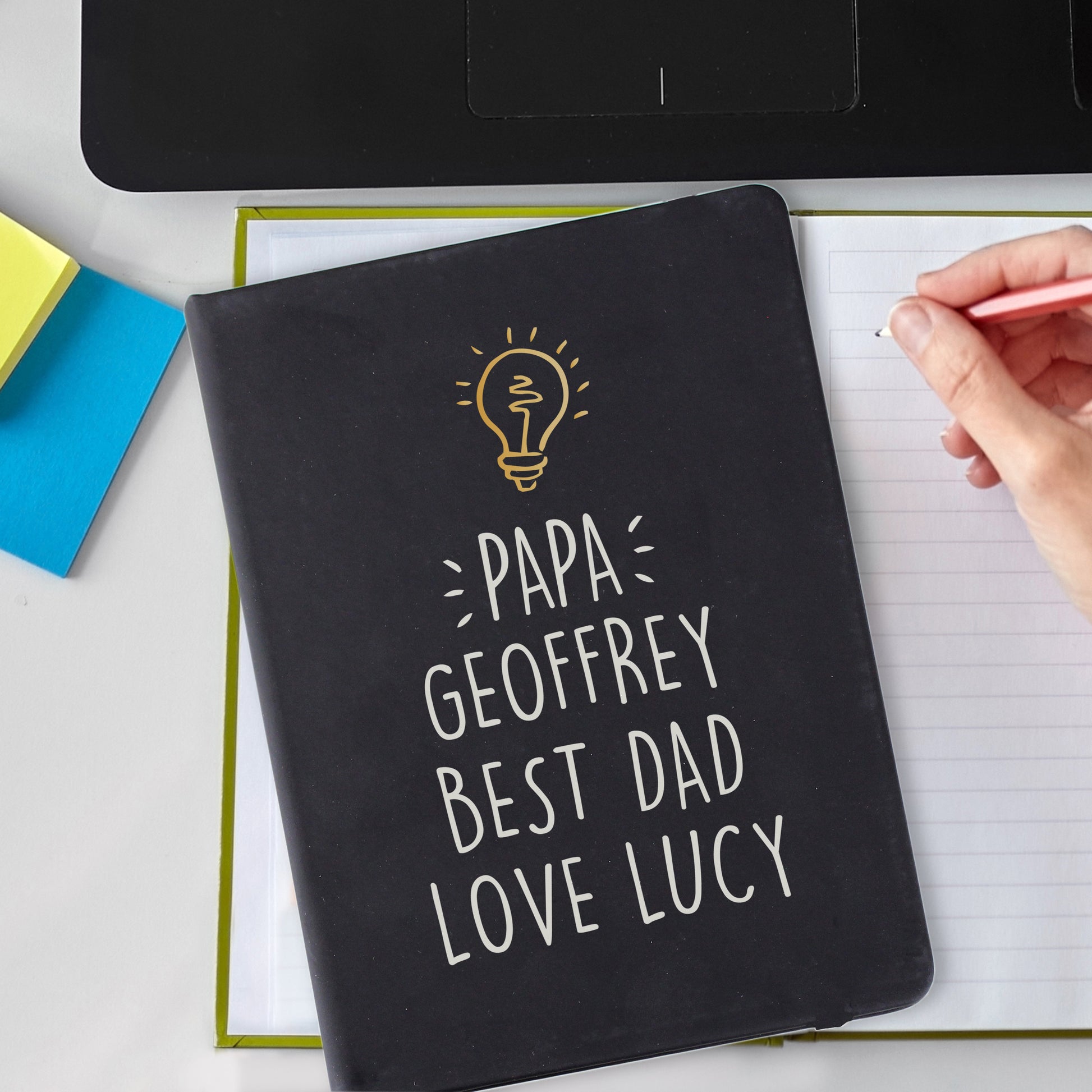 Personalised Light Bulb Black Hardback Notebook - MK&JD Gifts