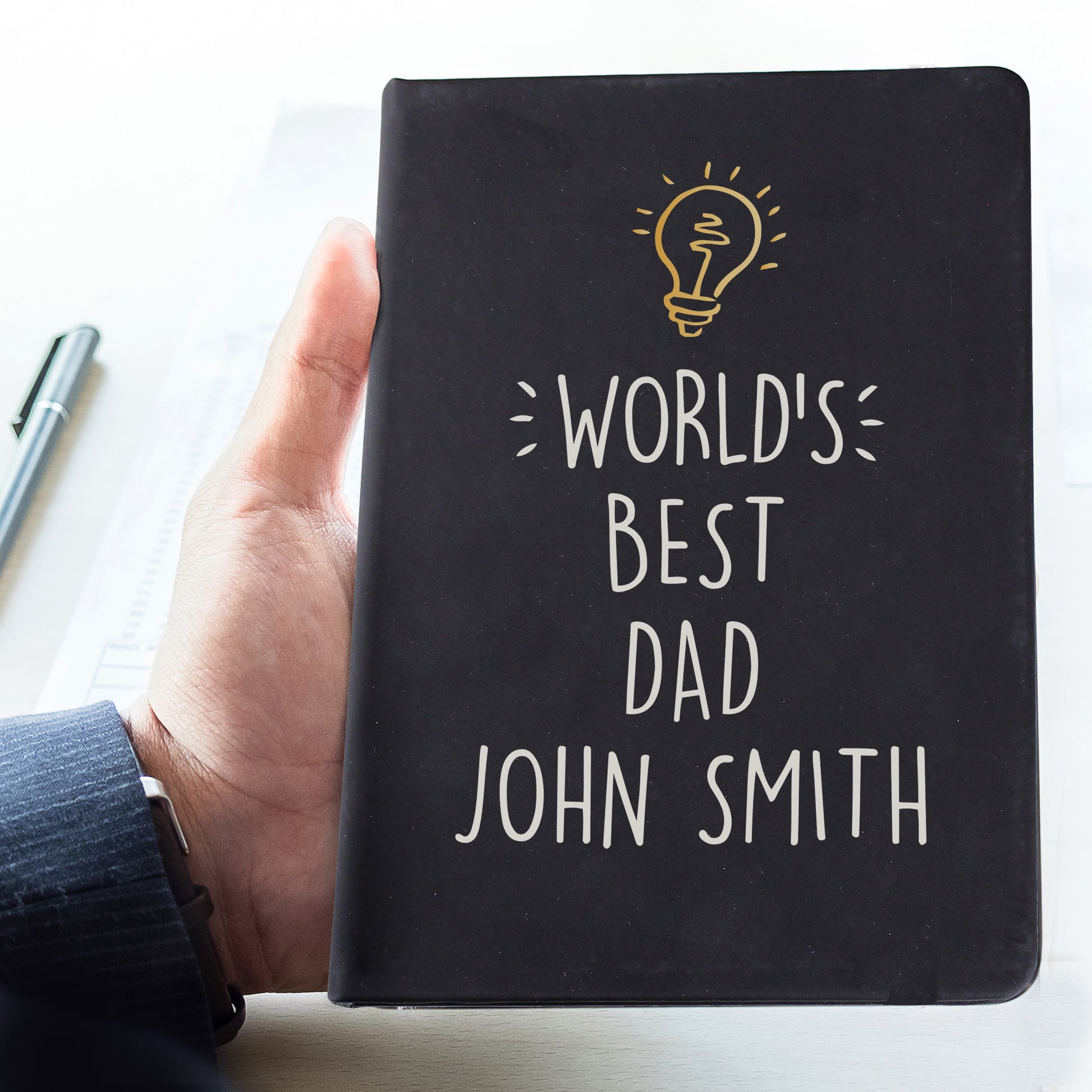 Personalised Light Bulb Black Hardback Notebook - MK&JD Gifts