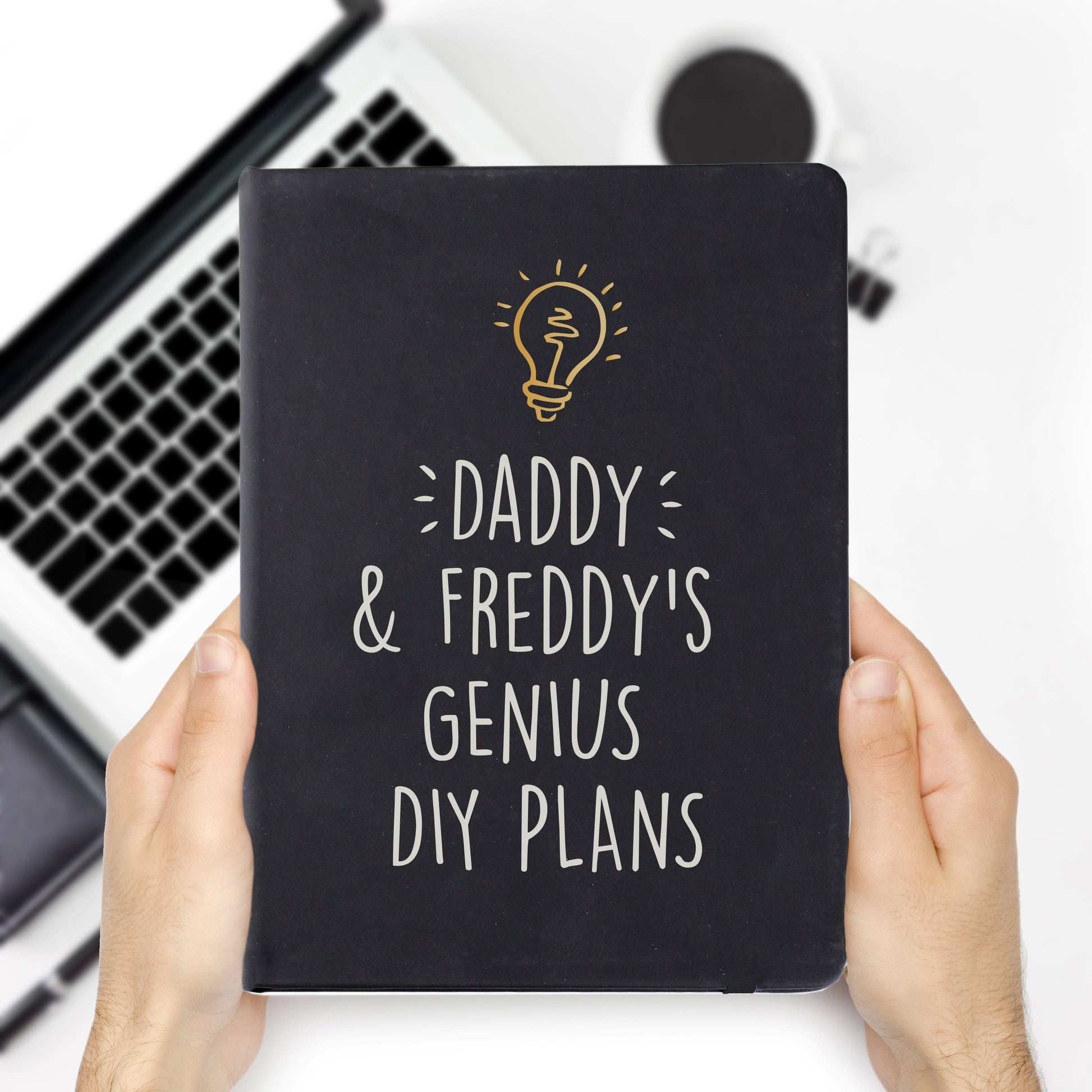 Personalised Light Bulb Black Hardback Notebook - MK&JD Gifts