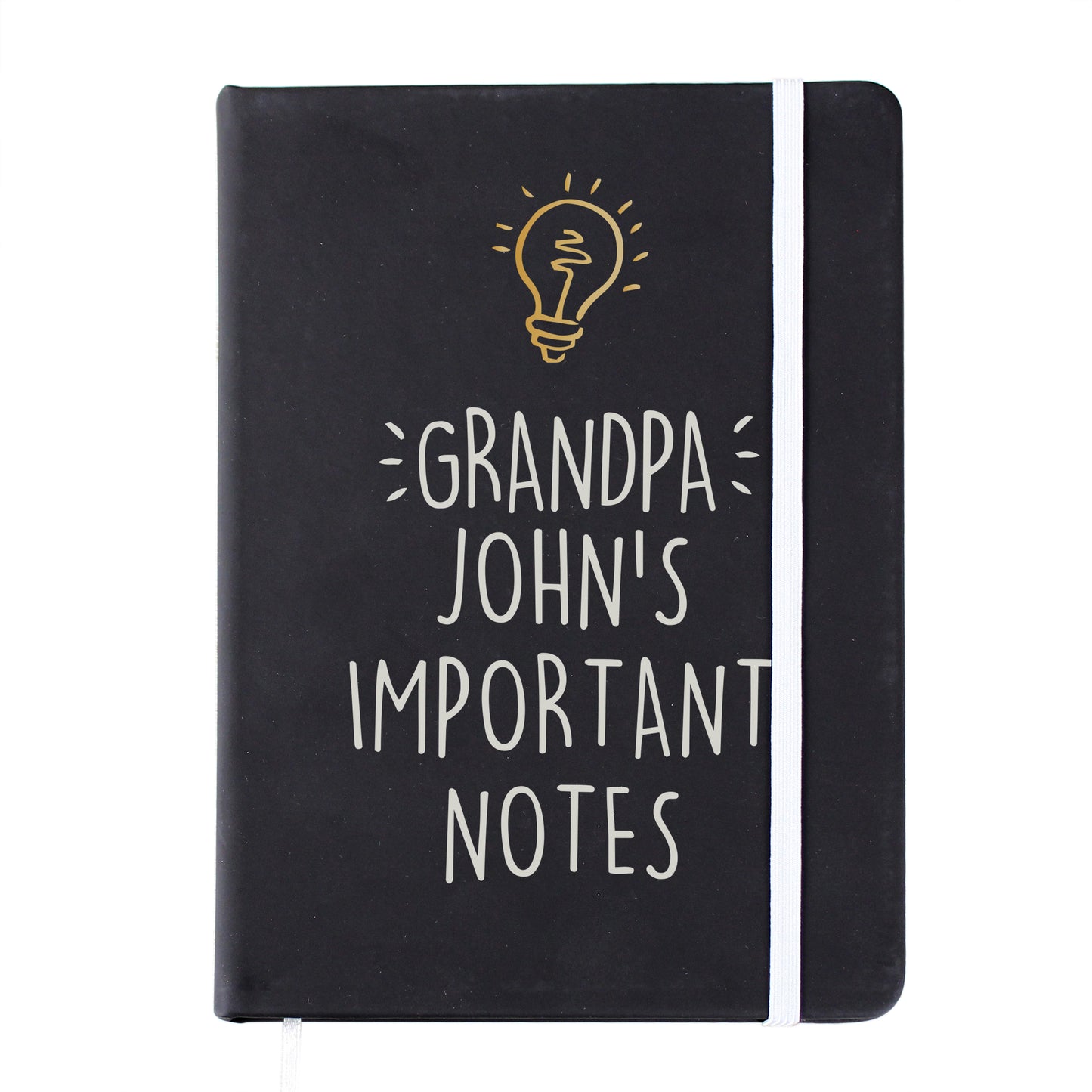 Personalised Light Bulb Black Hardback Notebook - MK&JD Gifts