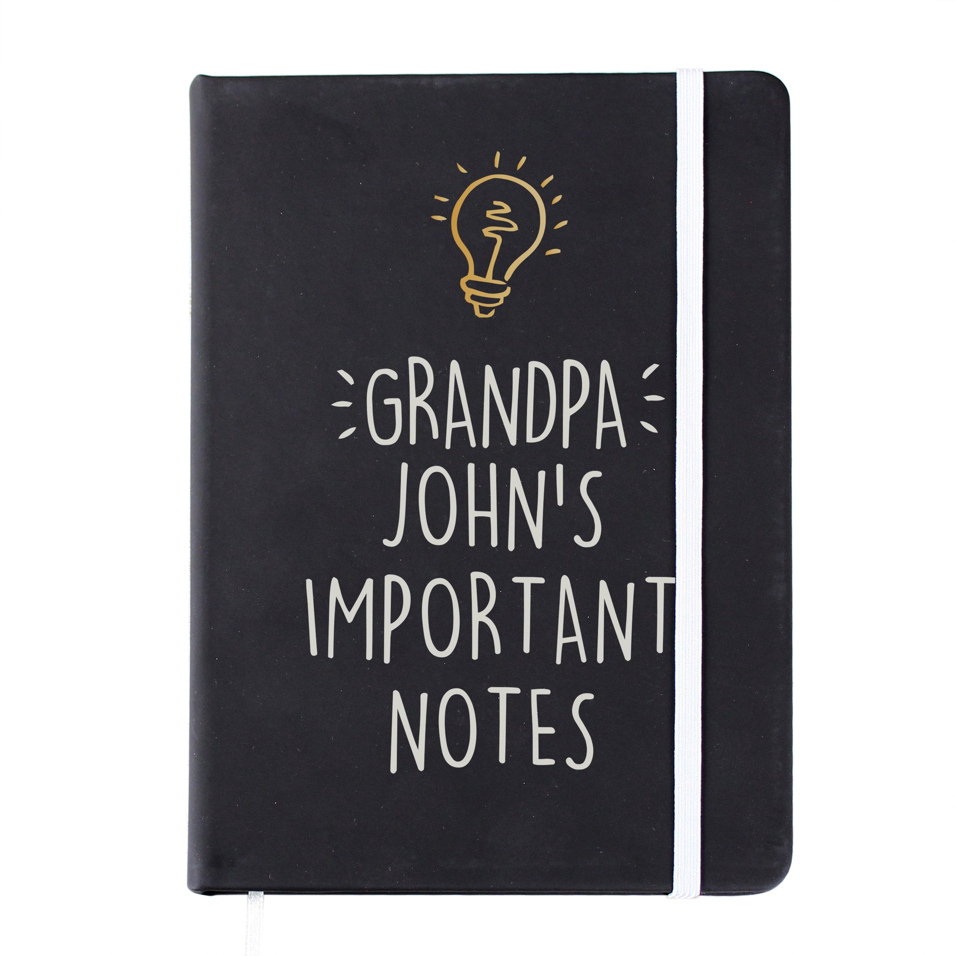 Personalised Light Bulb Black Hardback Notebook - MK&JD Gifts