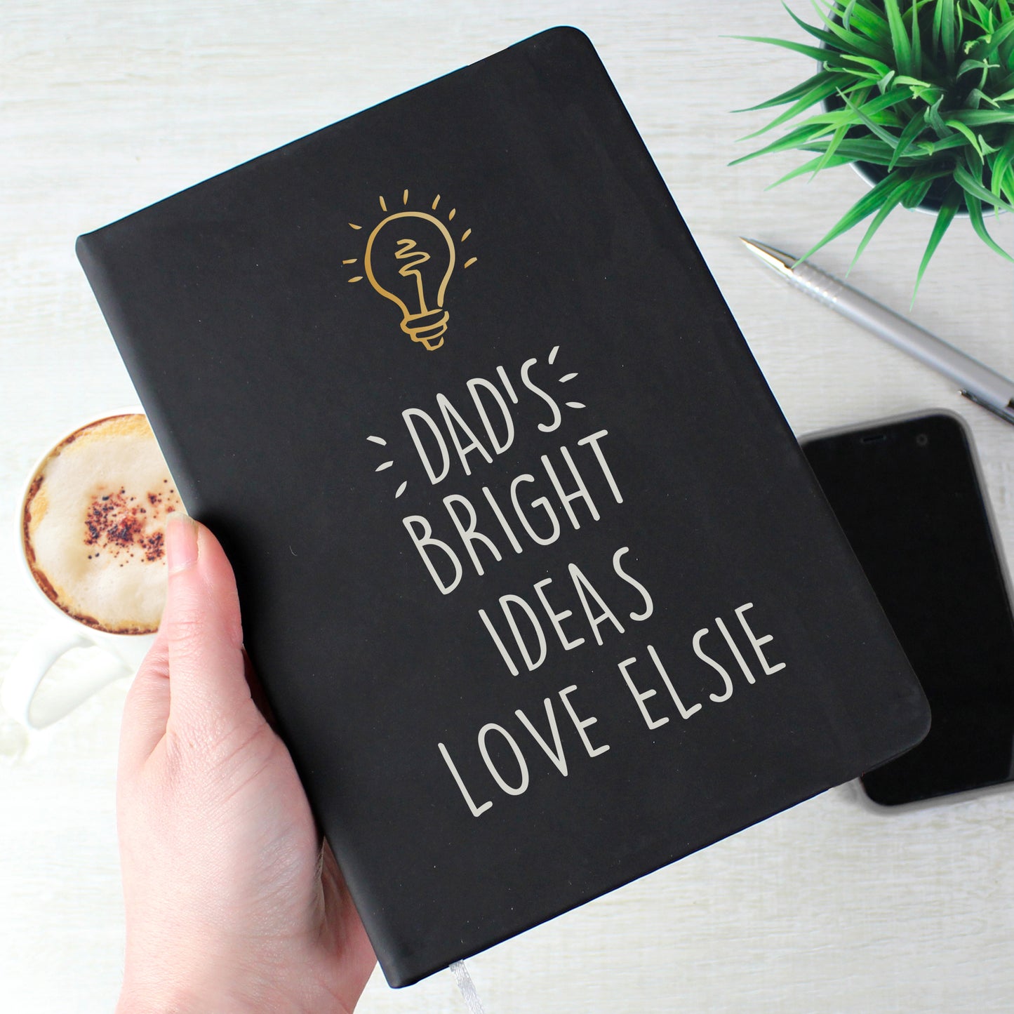 Personalised Light Bulb Black Hardback Notebook - MK&JD Gifts