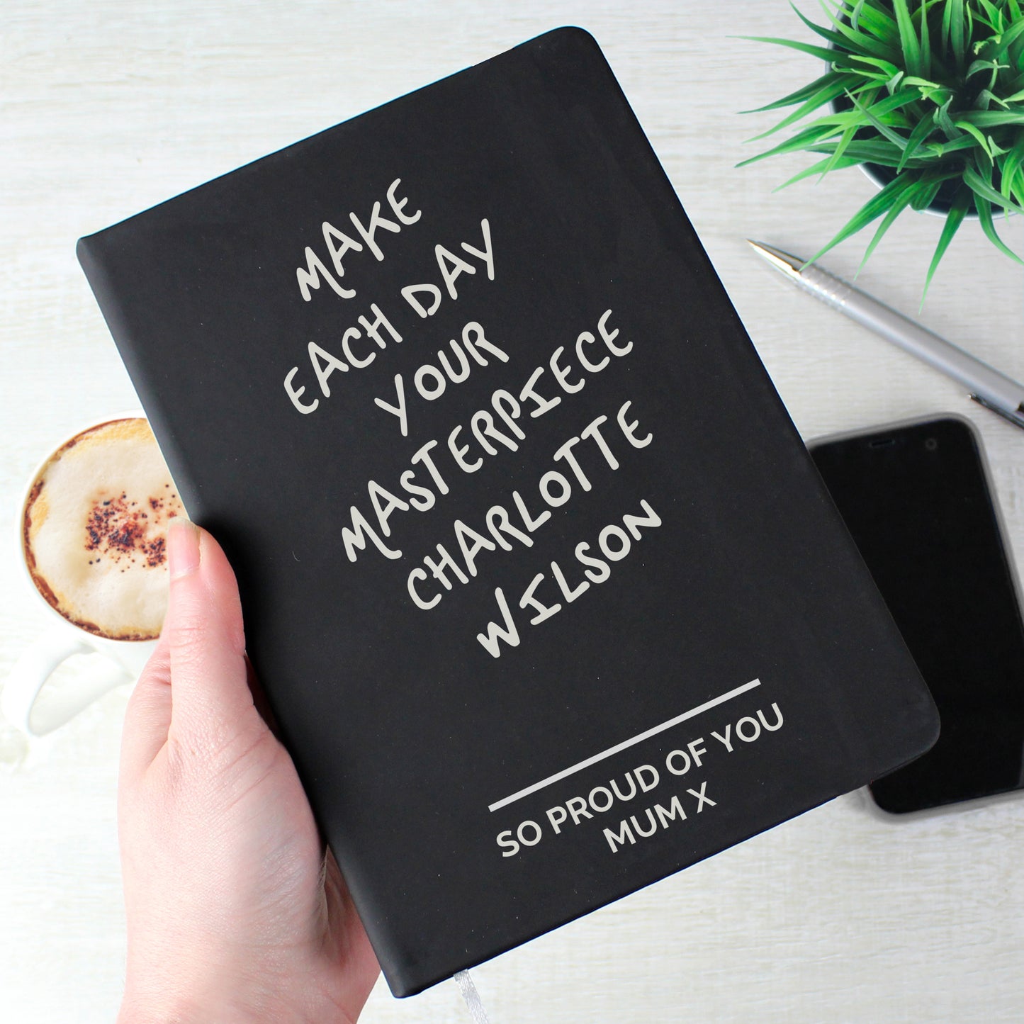 Personalised Free Text Black Hardback Notebook - MK&JD Gifts