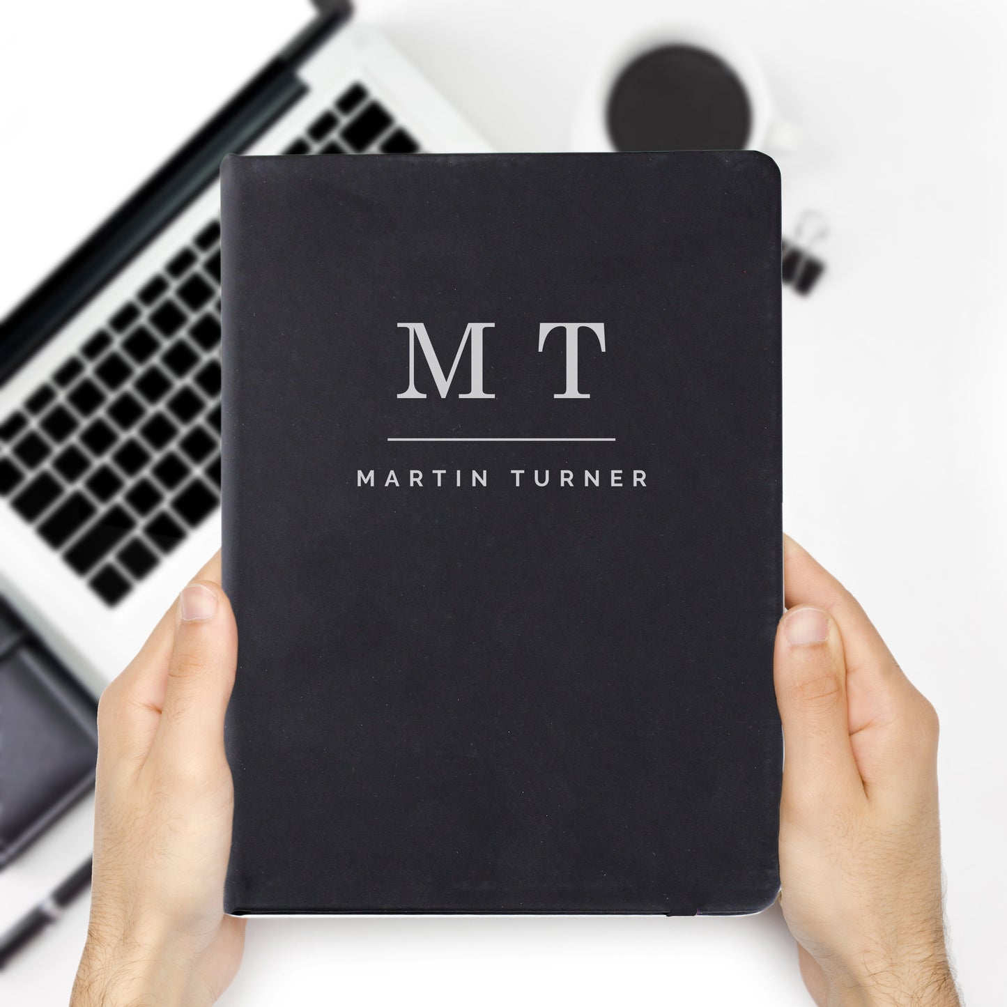 Personalised Initials Black Hardback Notebook - MK&JD Gifts