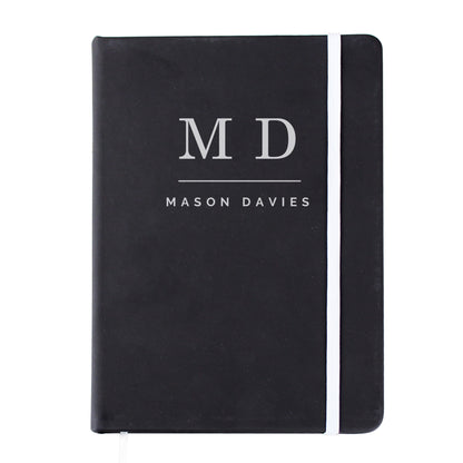 Personalised Initials Black Hardback Notebook - MK&JD Gifts