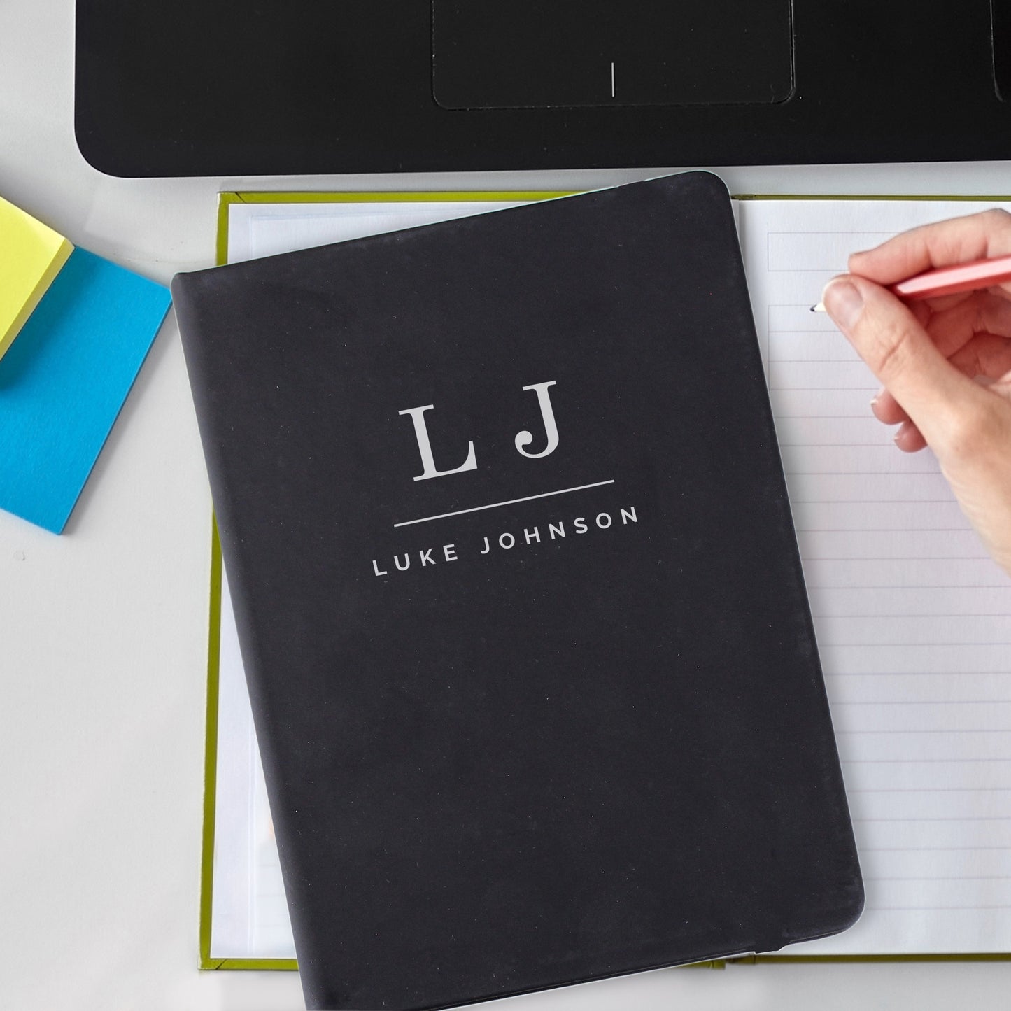 Personalised Initials Black Hardback Notebook - MK&JD Gifts