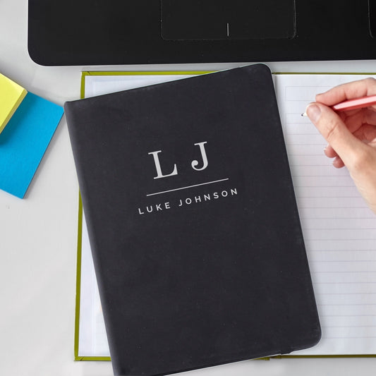 Personalised Initials Black Hardback Notebook - MK&JD Gifts