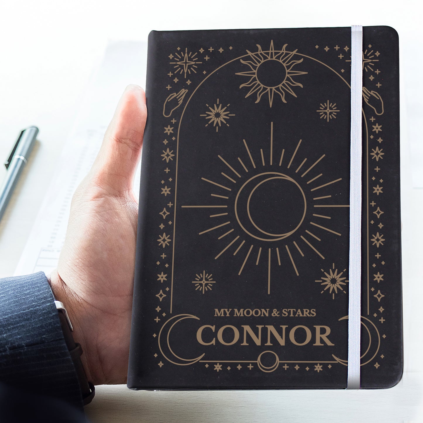 Personalised Celestial Black Hardback Notebook - MK&JD Gifts