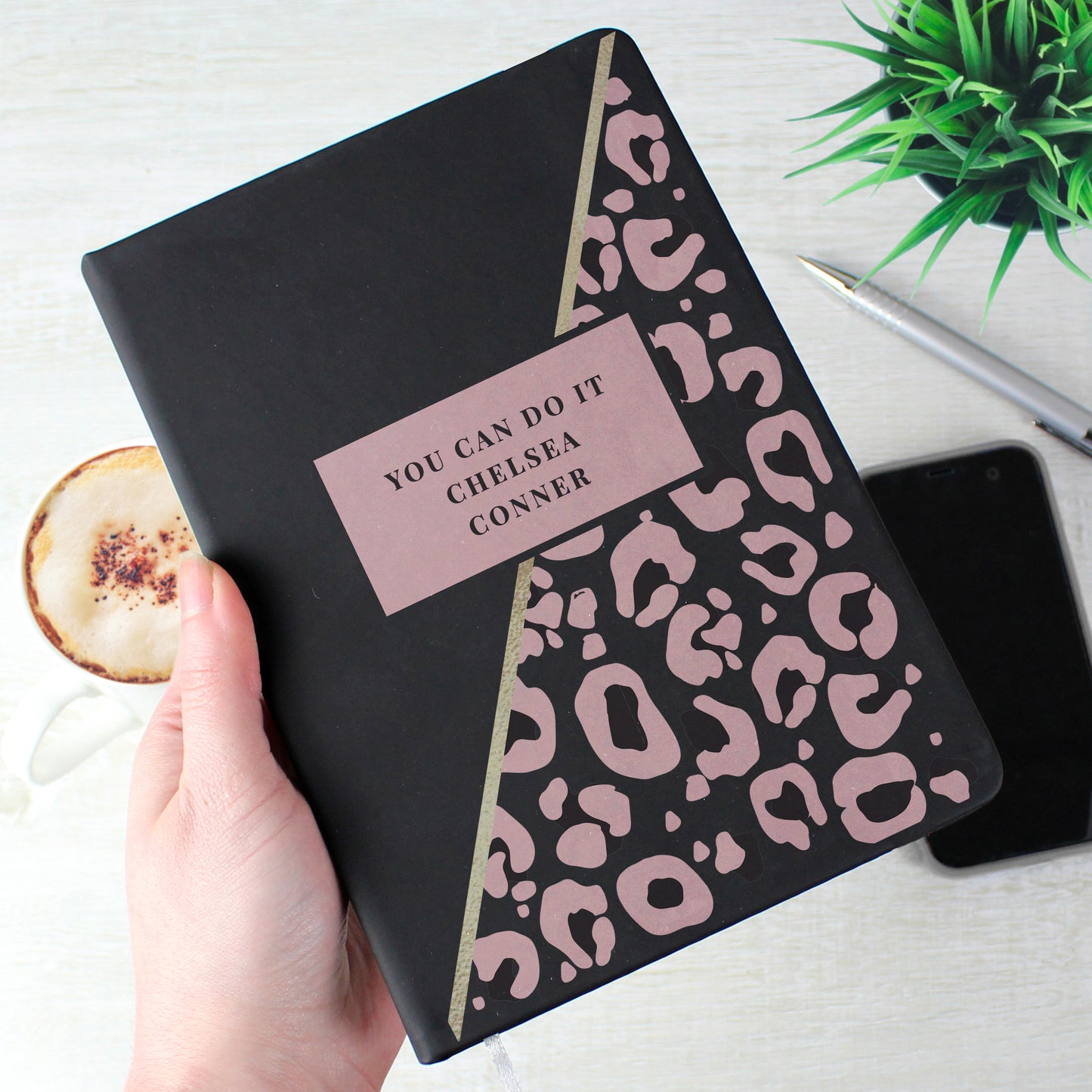 Personalised Leopard Print Black Hardback Notebook - MK&JD Gifts