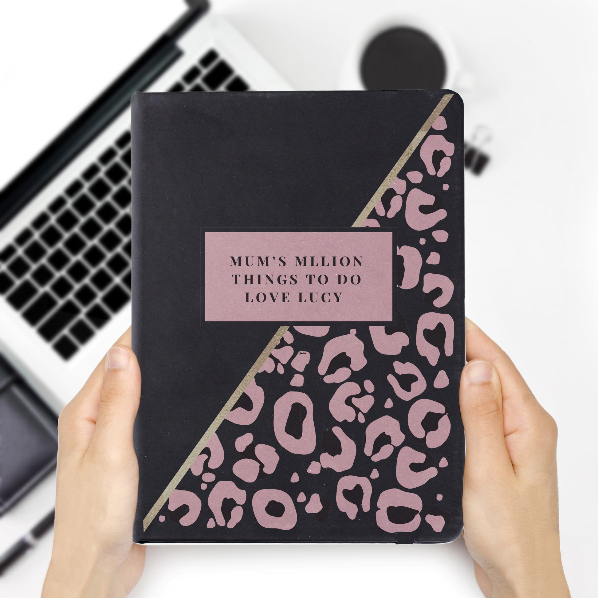 Personalised Leopard Print Black Hardback Notebook - MK&JD Gifts