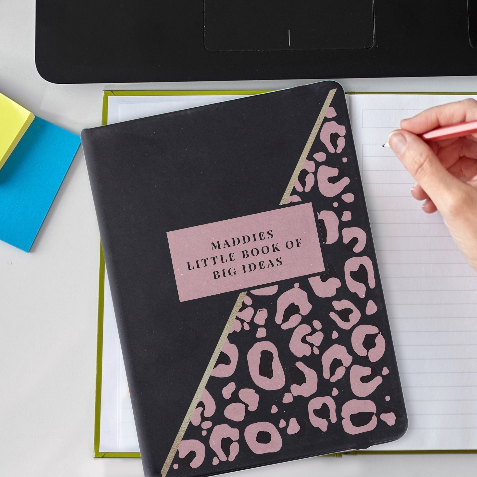 Personalised Leopard Print Black Hardback Notebook - MK&JD Gifts