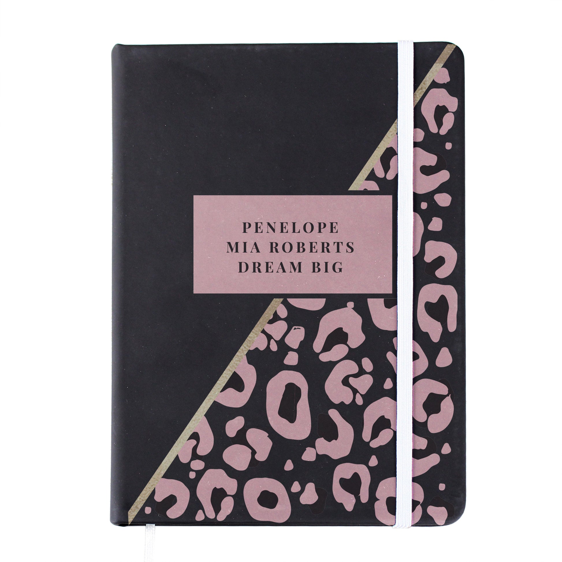 Personalised Leopard Print Black Hardback Notebook - MK&JD Gifts