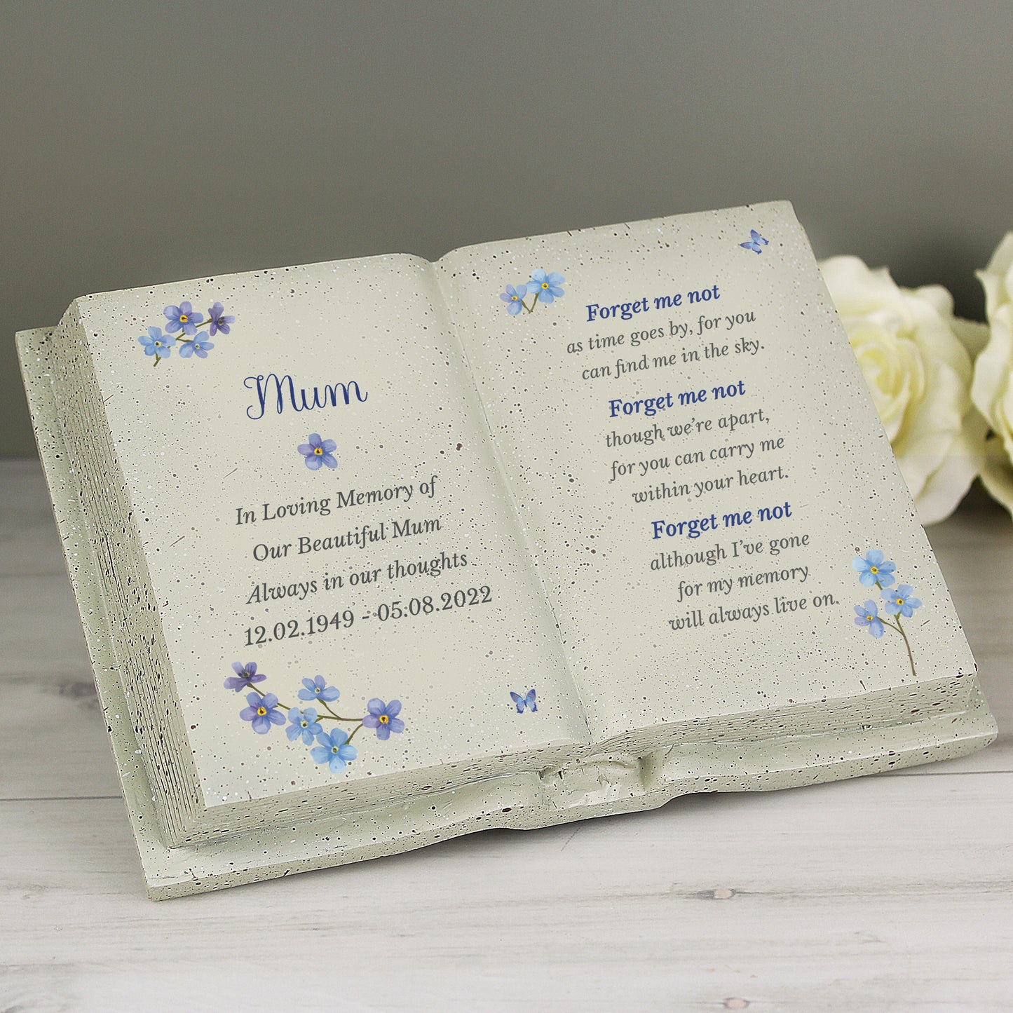 Personalised Forget Me Not Memorial Resin Book - MK&JD Gifts