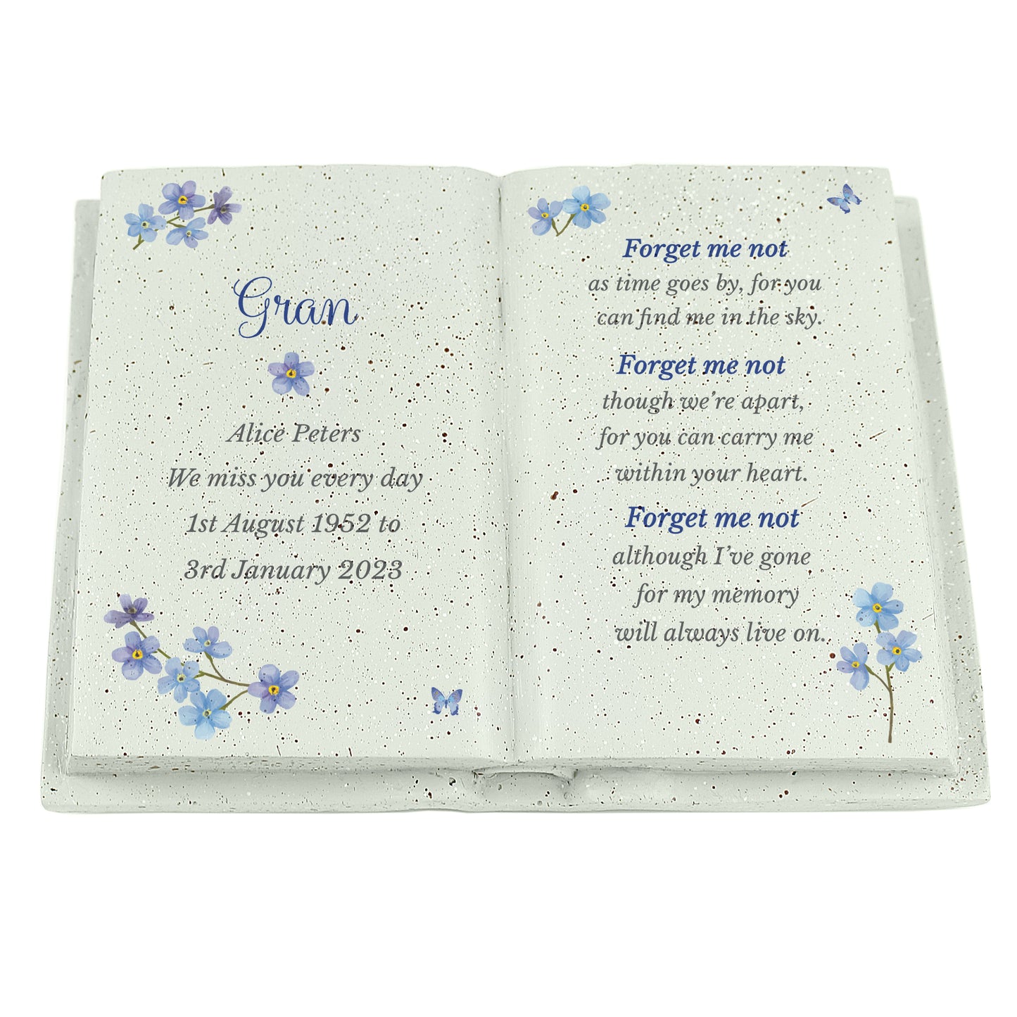 Personalised Forget Me Not Memorial Resin Book - MK&JD Gifts