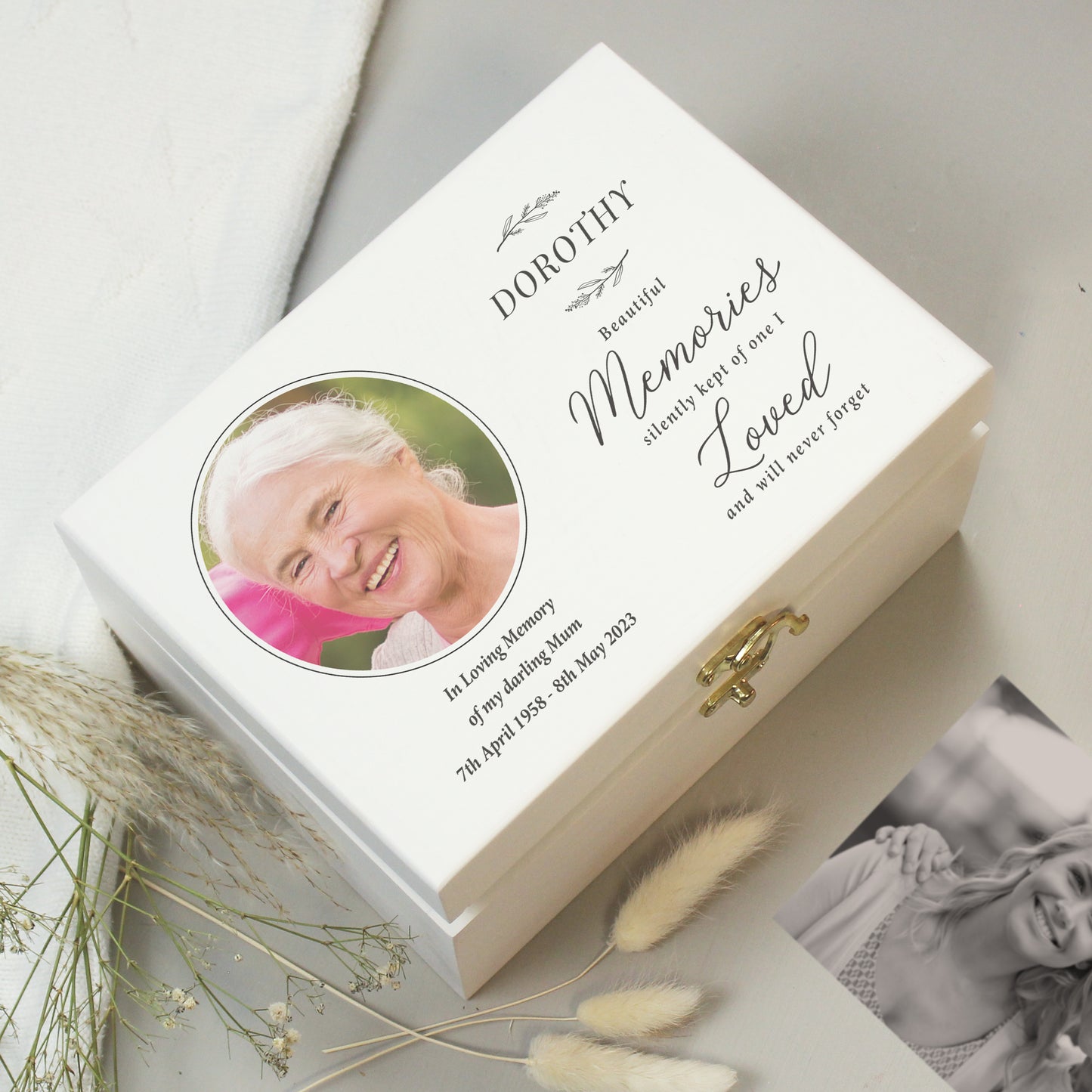 Personalised Memorial Photo Upload White Wooden Box - MK&JD Gifts