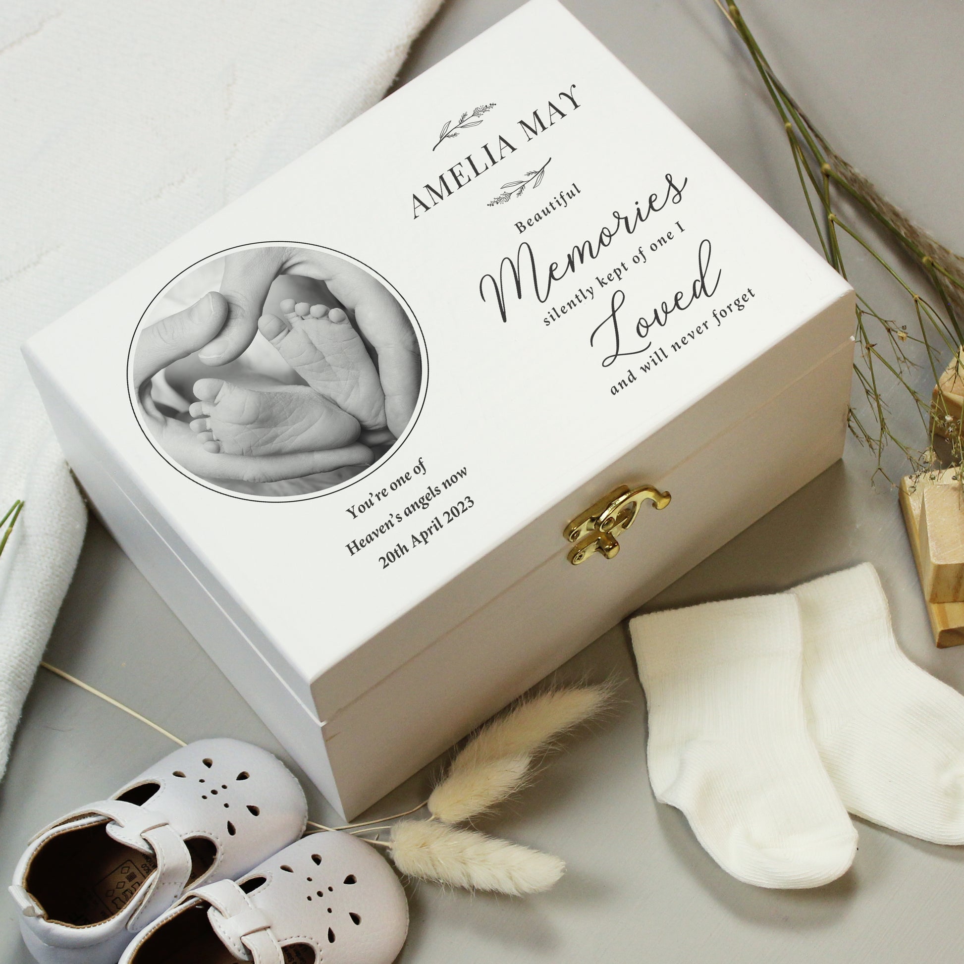 Personalised Memorial Photo Upload White Wooden Box - MK&JD Gifts