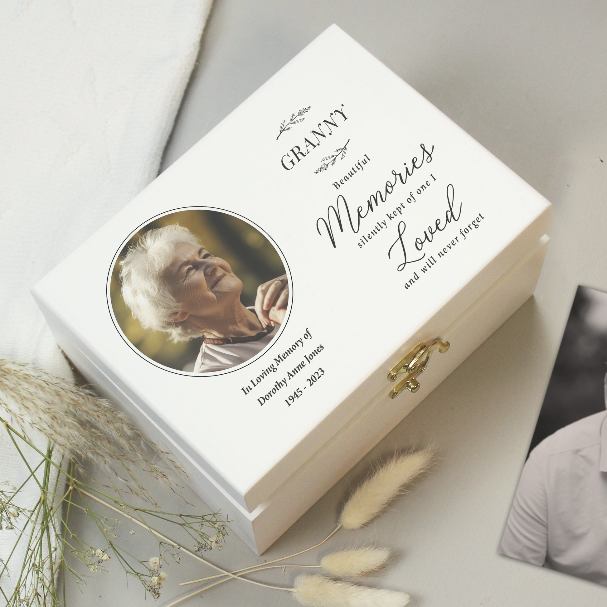 Personalised Memorial Photo Upload White Wooden Box - MK&JD Gifts