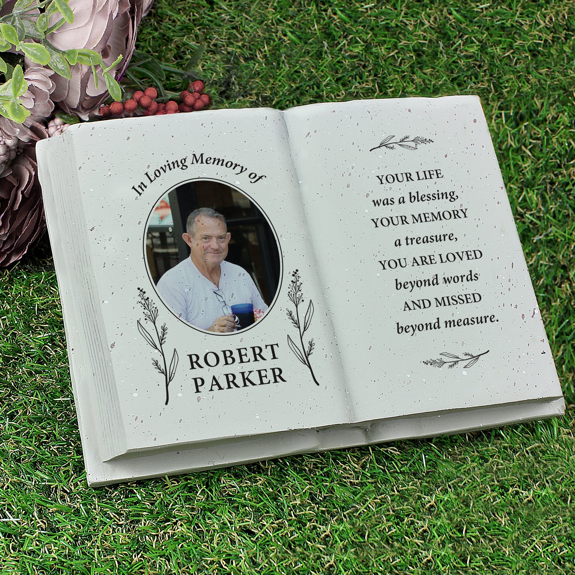 Personalised Botanical Memorial Photo Upload Resin Book - MK&JD Gifts