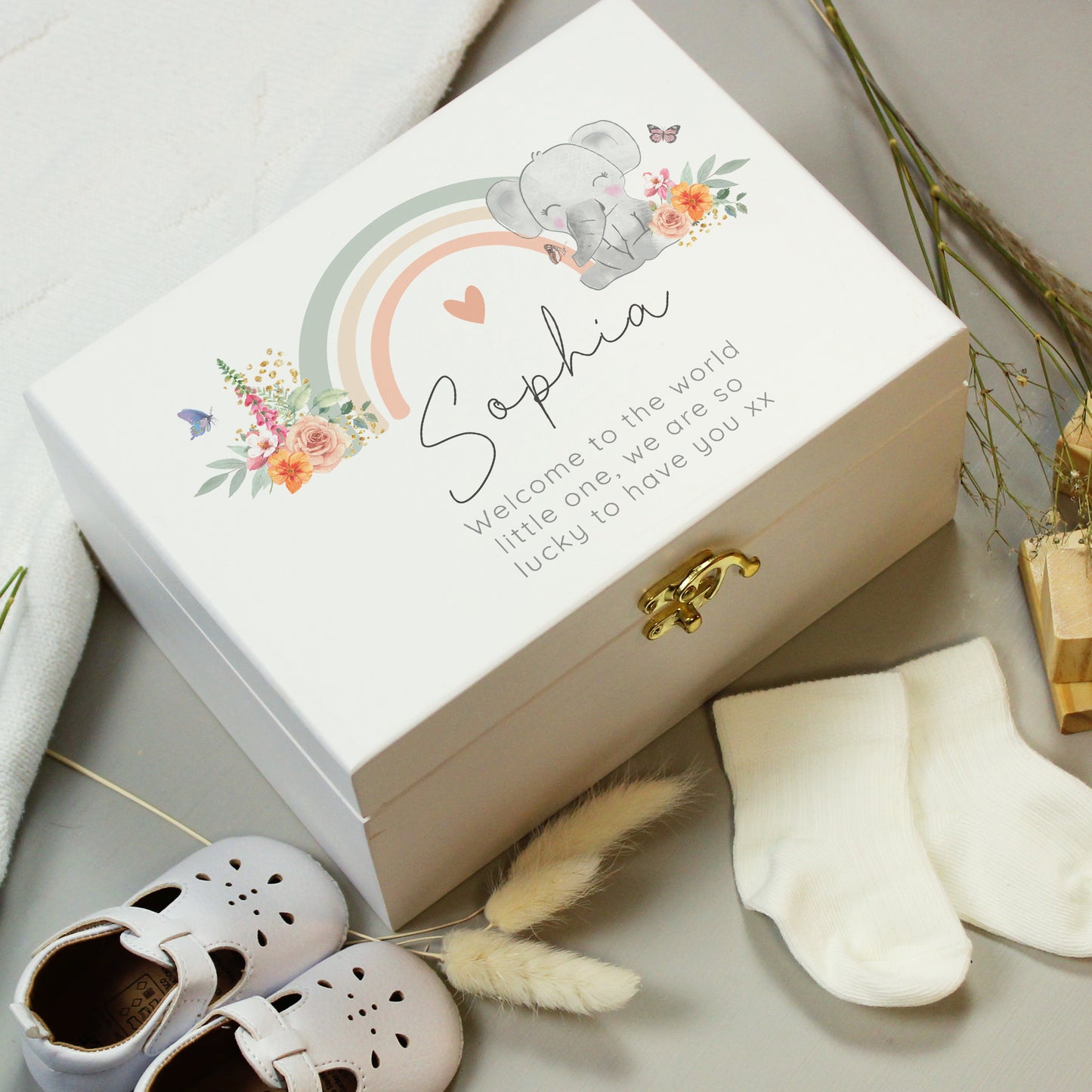 Personalised Elephant Wooden Keepsake Box - MK&JD Gifts