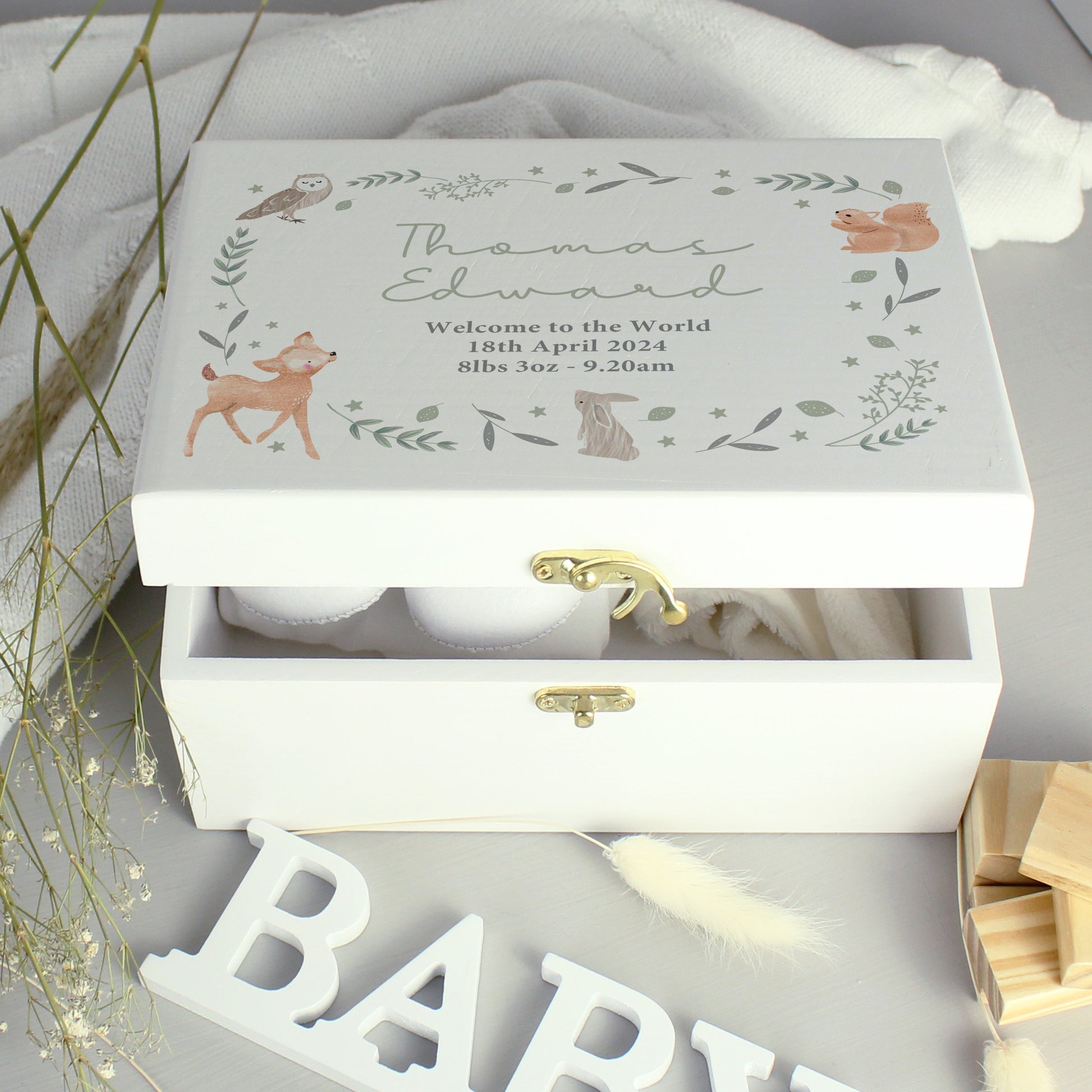 Personalised Woodland Animal Wooden Keepsake Box - MK&JD Gifts
