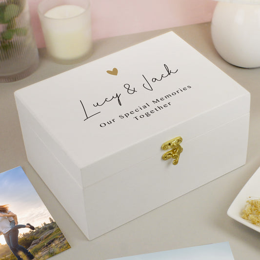Personalised Gold Heart White Memory Box - MK&JD Gifts