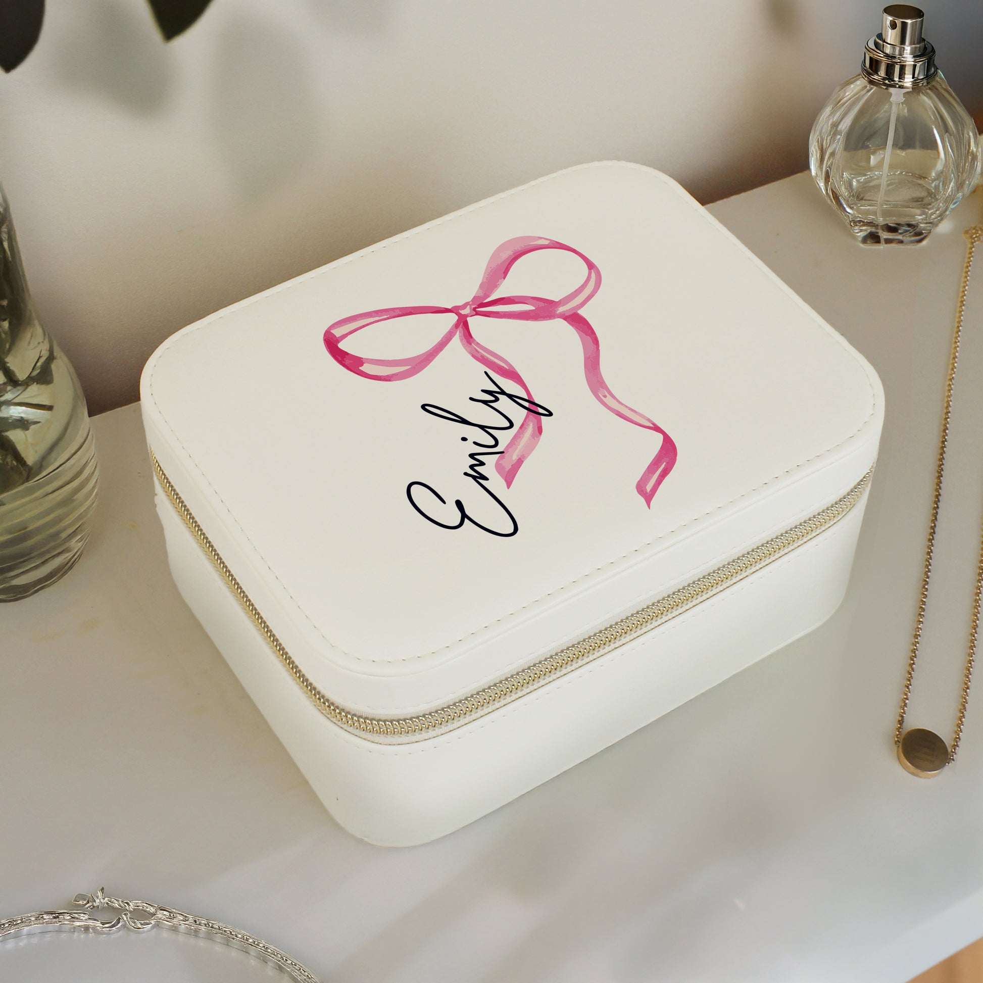Personalised Bow Travel Jewellery Box - MK&JD Gifts